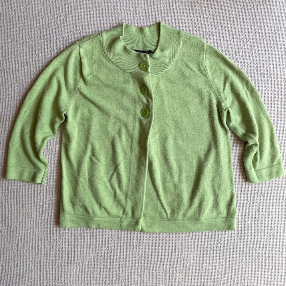 Lands' End Women's M/P 10-12 Green Button Front Mock Neck Sweater